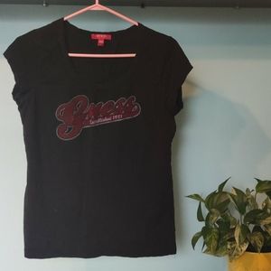 ✨ Guess | Black T-Shirt with Velour Logo ✨